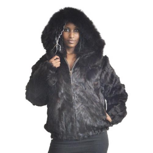 Winter Fur Ladies Brown Genuine Mink Fur Jacket With Fox Trimmed Detachable Hood  W03S04BR